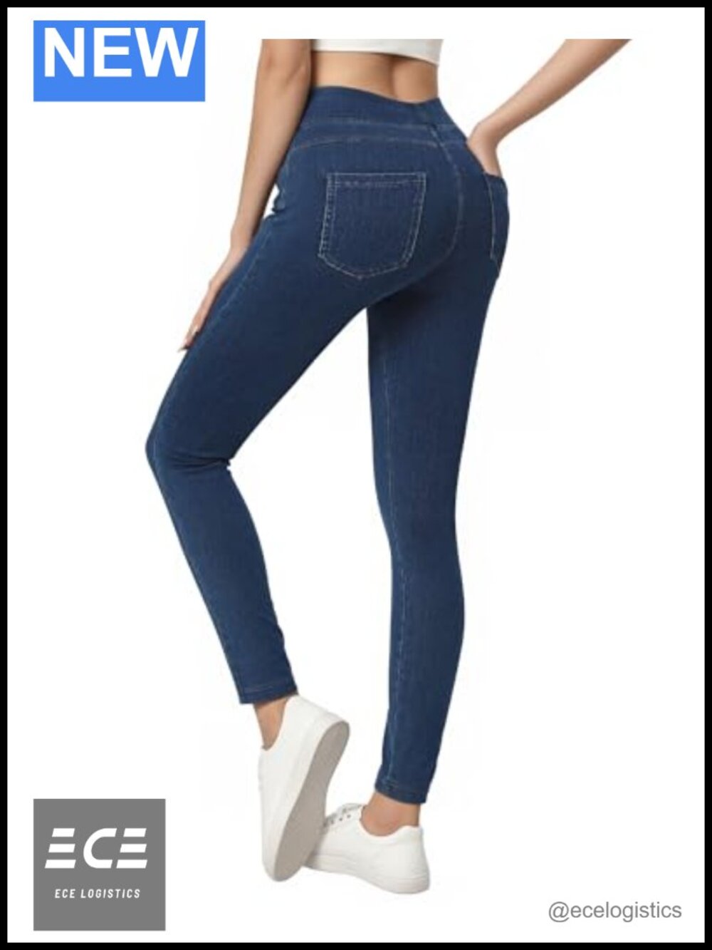 Women's High Waist Tummy Control Pull On Jeggings with Pockets Stretchy Skinny
